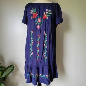 BEAUTIFUL SAHALIE BOHO EMBROIDERED OFF SHOULDER DRESS SZ M